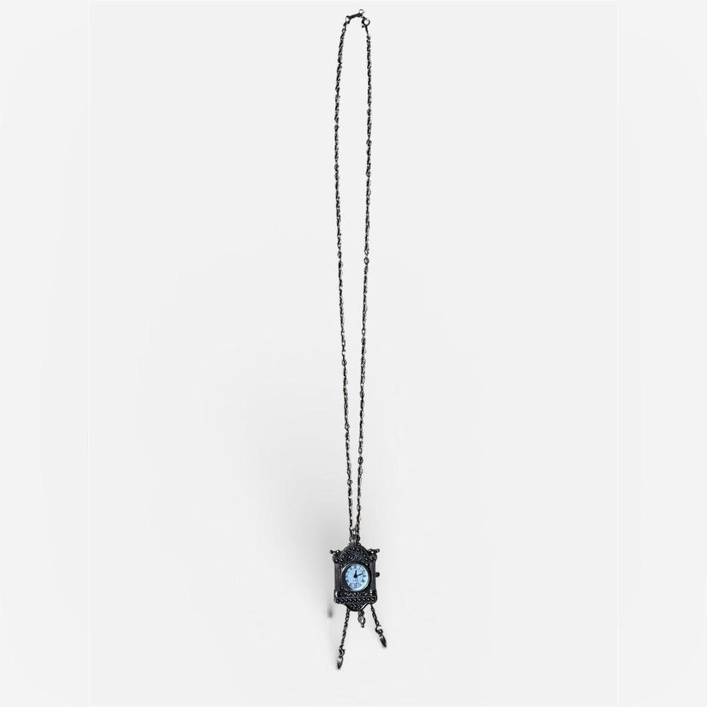 Victorian-Style Black Pendant Watch Necklace